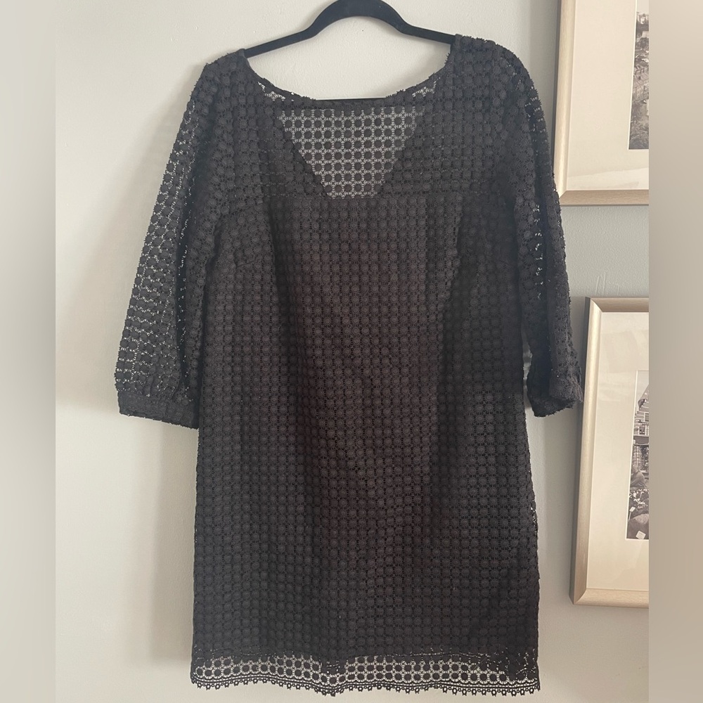 Vintage Original Milly of NY Black Lace Crochet Detail Mod Dress, Size 12
